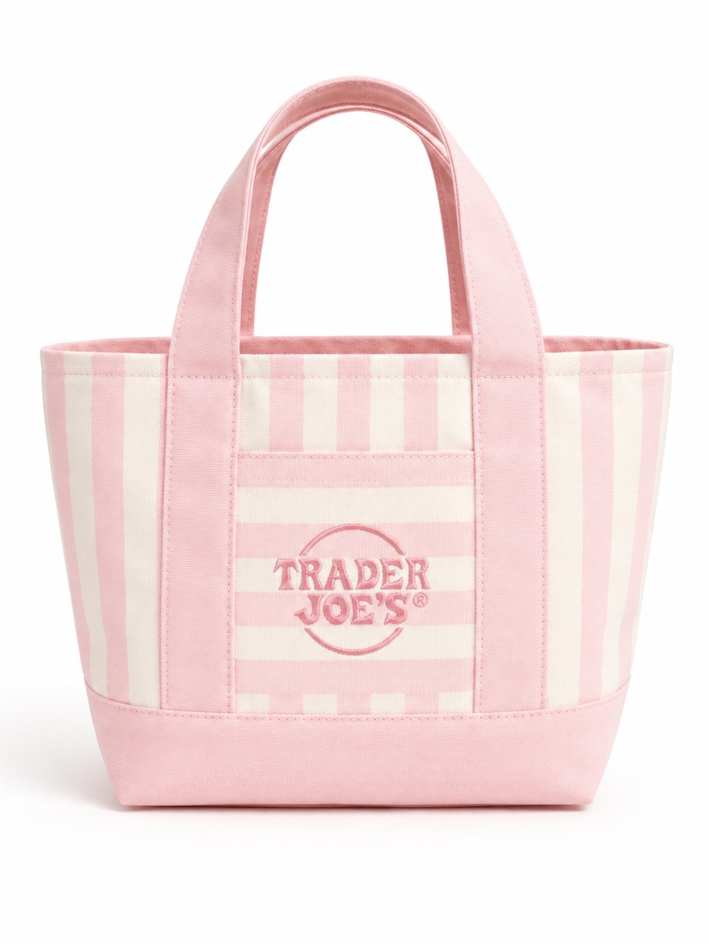 NWT Trader Joe’s Mini Canvas Tote Bag Pink Striped Reusable Shopping Bag
